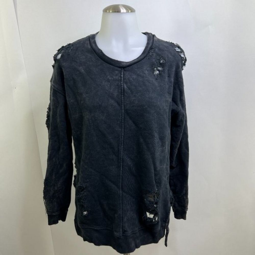 Joe's Jeans Bibiana Pullover XS Black Sweatshirt Distressed Destroyed Holes Used